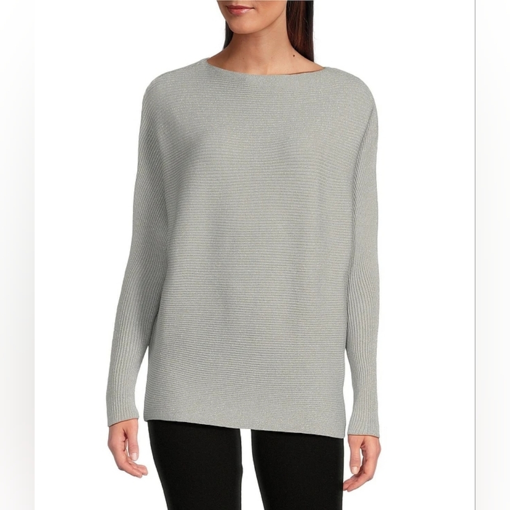 Greige Silver Lurex Dolman Sleeves Sweater